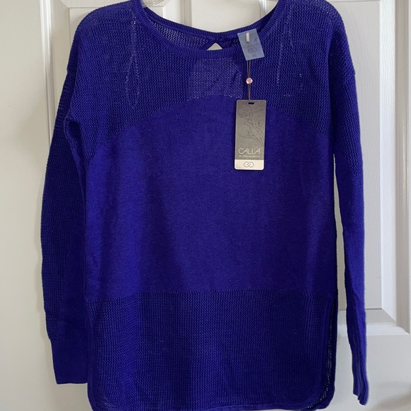 🎁 NWT Calia Women’s XS Effortless Mesh Sweater Pigment Purple - Picture 2 of 6